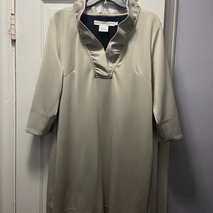 Gretchen Scott dove grey ruffle neck dress 3/4 sleeve